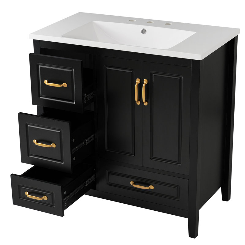 Meuble-lavabo 36 po avec lavabo, une armoire avec portes à fermeture douce, 4 tiroirs à fermeture douce, poignées en métal, noir
