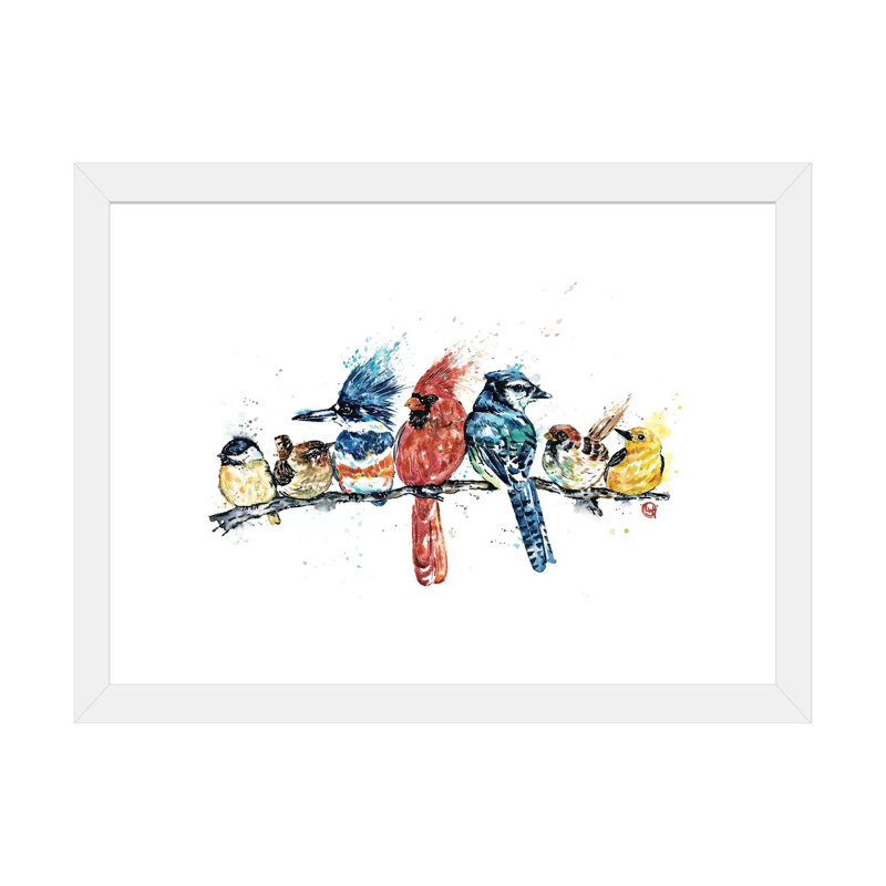 «Birds on a Branch» par Lisa Whitehouse - impression d'art graphique, Blanc, H 24 po x l 32 po x P 1 po, Papier encadré blanc