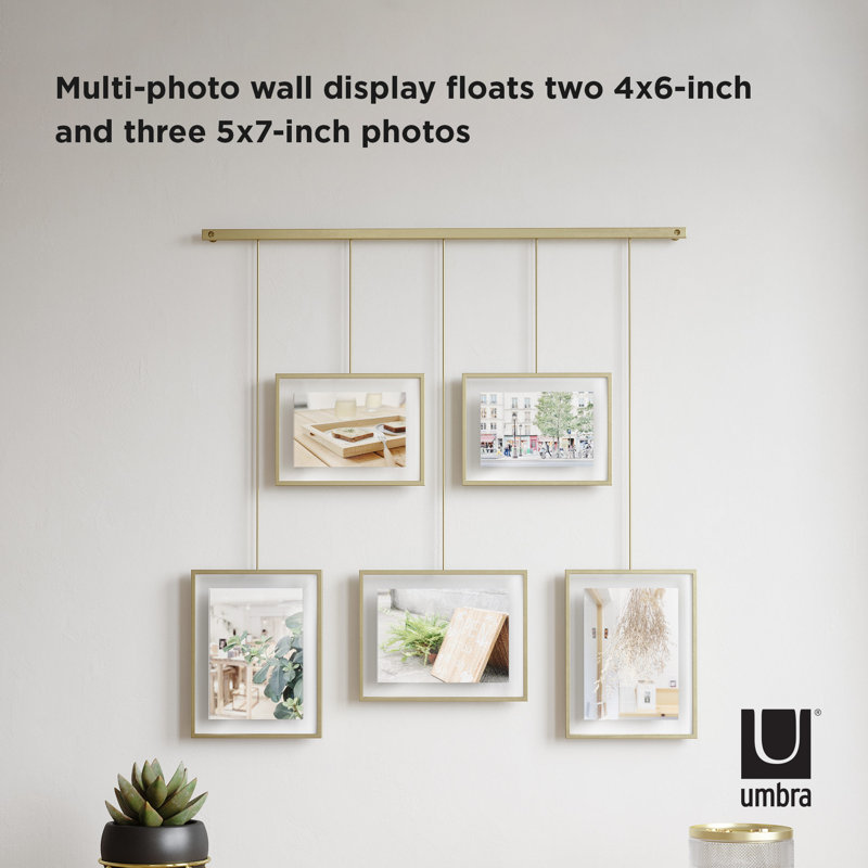 Matte Brass Floating Wall Collage Frame Set, 5-Piece