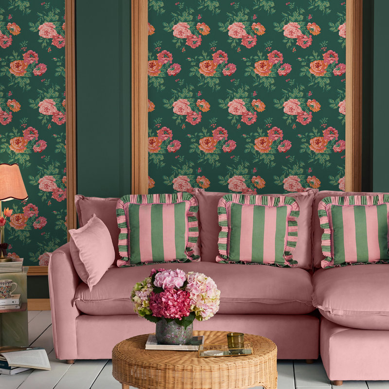 Cath Kidston Archive Rose Pink Blooms, Green