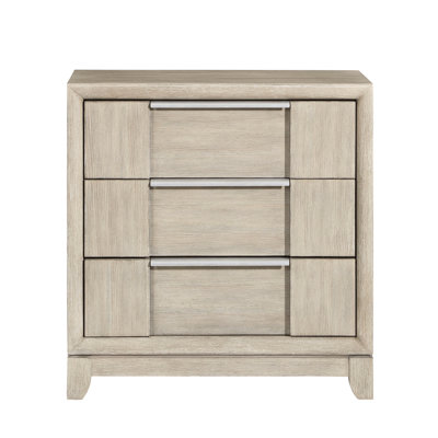 Modern Bedroom Nightstand Of Gray, 3 Drawers, Charging Port, Tone Edge Pulls, Bearing Glides, Ash Veneer, 28" X 17.5" 29"h In - Finished Hardware,
