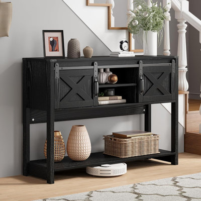 Console Table with Storage Shelf & Sliding Barn Door, Farmhouse Entryway Table with Storage, 46"" Narrow Long Sofa Table, Behind Couch Table, Console T -  Gracie Oaks, 4729371ACAE7404FB6139B007EB5505F