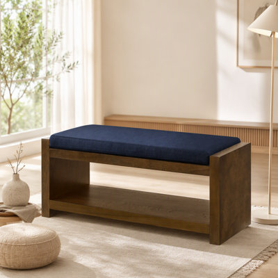 40" Accent Bench with Lower Shelf Shoe Rack, Padded Seating Bench for Living Room, Modern Compact Bed End Bench with Storage for Bedroom Seating, Removable Cushion, 40"W- Navy Blue