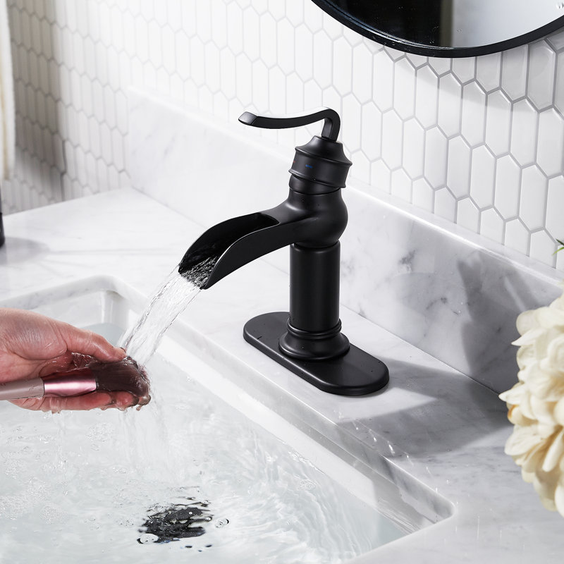 Robinet de salle de bains monotrou avec ensemble de drainage, Noir