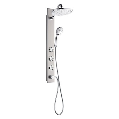 FORNO ACQUA AcquaSPA Shower Panel in Stainless Steel, Overhead Rainfall Shower, Handheld Shower Head, Body Jets, 6 Function Diverter, 2.5 GPM Flow Rate