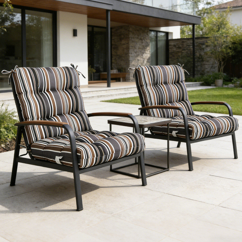 2 Piece 4" Thick Chair Cushion Indoor and Outdoor Seat / Back Cushions with Straps, Beige