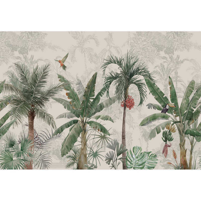 Jungle vibrante colorée avec oiseaux, L 66 po x l 96 po