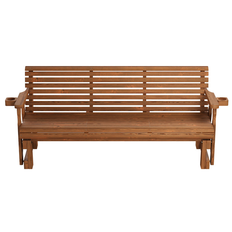 Fauteuil coulissant avec véranda en bois traité 800 lb Centerville Amish, 6 pi, porte-gobelets, Chêne