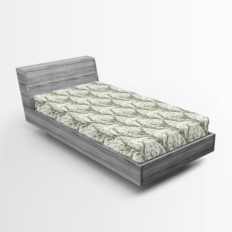 Ambesonne Nature Fitted Sheet Leaves Botanical Style Art, Laurel Green/Off White Floral, Twin XL Fitted Sheet