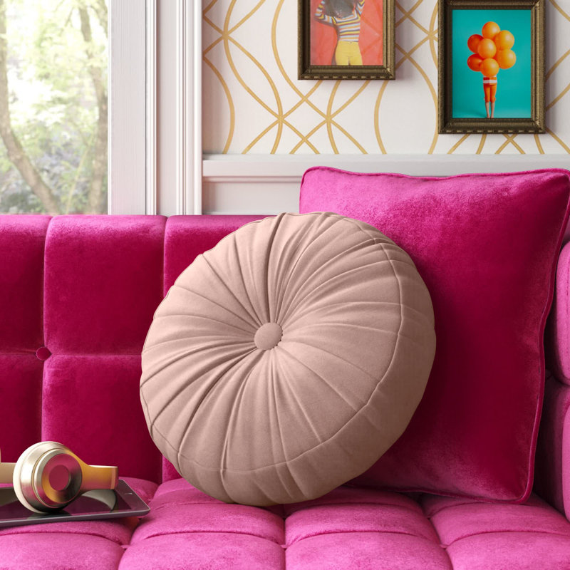 Therese  Tufted Round Throw Pillow, Sky, 16'' H X 16'' W