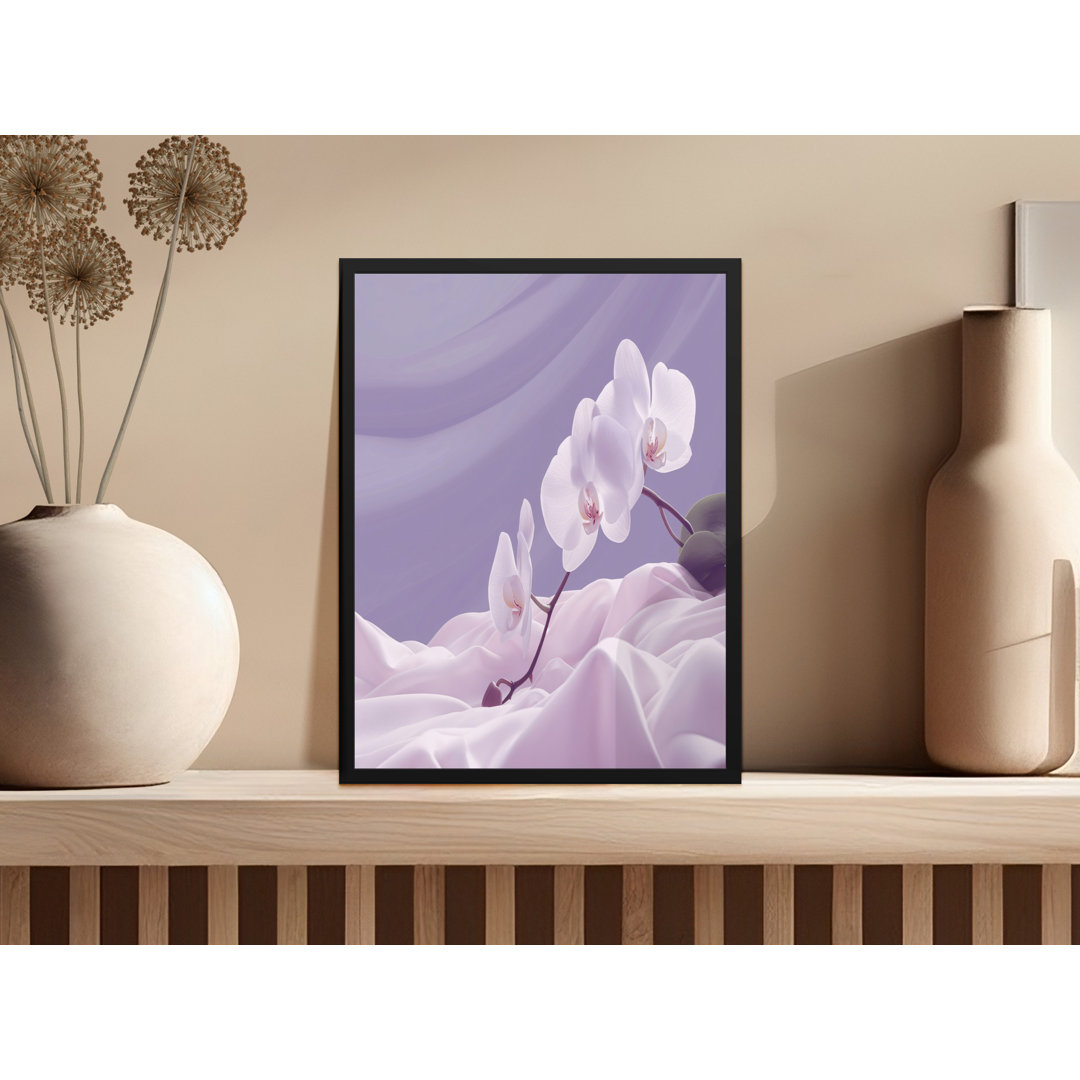 White Flowers on Lavender Fabric Home Decor Beautiful Framed Poster