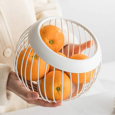 Bol à fruits en métal robuste avec panier à fruits et porte-fruits pour la cuisine, le comptoir et le salon (blanc)