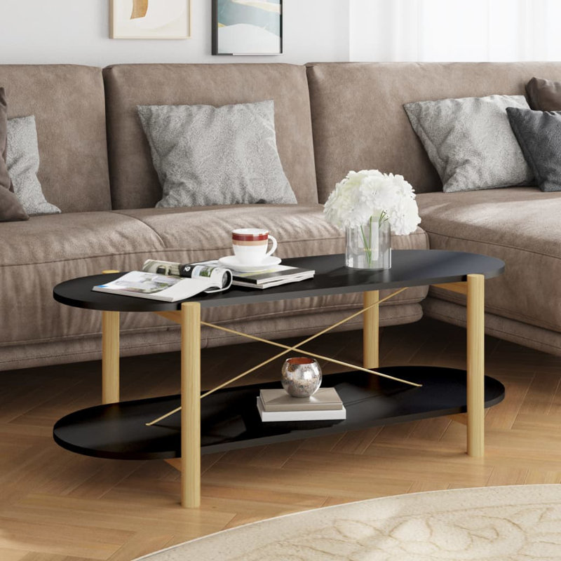 Leeani Four Leg Coffee Table with Storage, Black