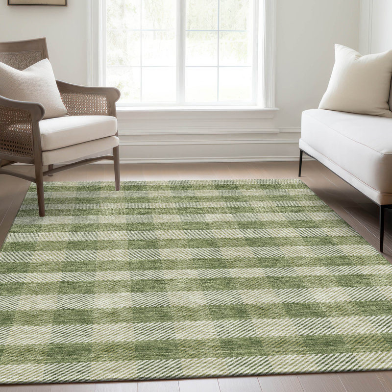 Premium Machine Washable Prisco Green Rug, Rectangle 8' x 10'