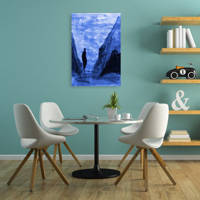 Lone Figure Blue Mountains Abstract Dramatic Peaceful Landscape Mountain Wall Art