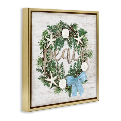 Art mural sur toile flottant Coastal Christmas Peace Wreath, design par Jennifer Pugh