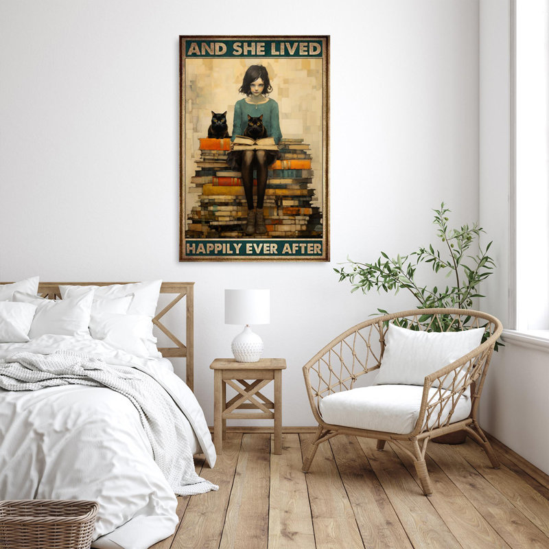 Livres et elle a survécu sur toile, H 14 po x l 11 po x P 1,25 po