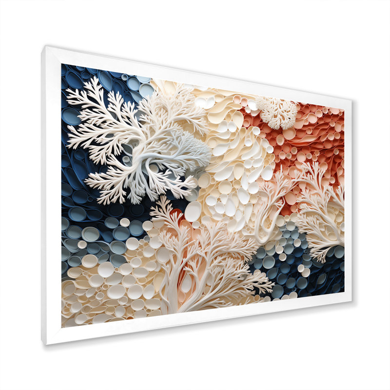 Art sur toile, corail sous-marin rose et blanc, H 30 po x l 40 po x P 1,5 po, Cadre photo blanc