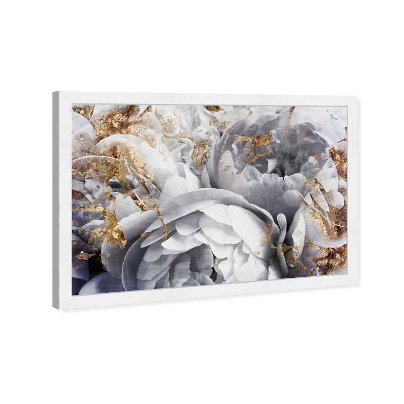« Her Peony Garden » - impression d'art graphique, H 17,5 po x l 25,5 po, Cadre blanc