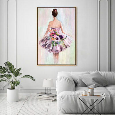 Floral Skirt Lavendar"", Ballerina Flower Dress Traditional Pink Canvas Wall Art Print For Bedroom -  Oliver Gal Prints, 43982_36x54_CANV_PSGLD