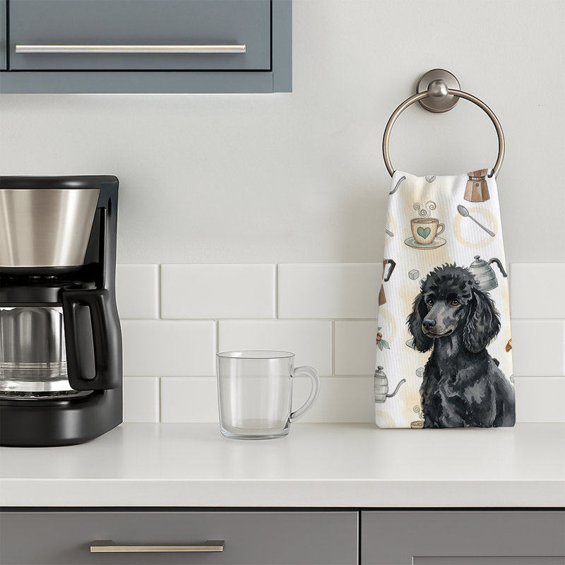 Standard Black Poodle Coffee Bar Kitchen Towel, Standard Black Poodle
