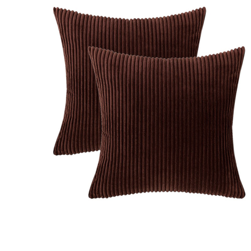 Striped Cotton Blend Reversible Pillow Cover, Chocolate, 22" x 22"