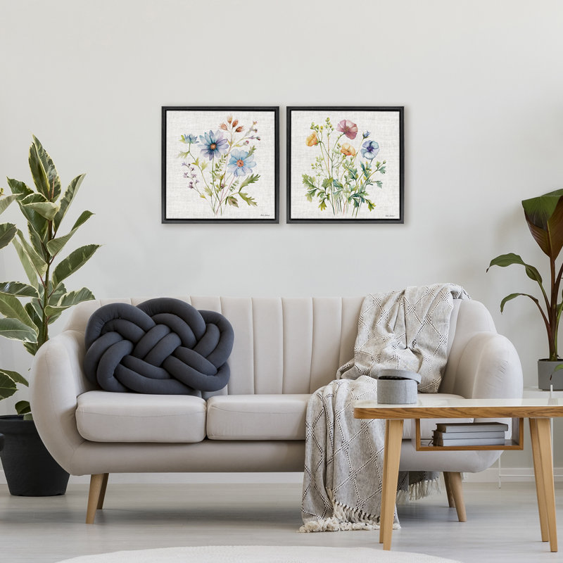 Ensemble de 2 cadres flottants Wild Flower Botanical Bundles, par Nicole DeCamp, Cadre flottant noir de jais