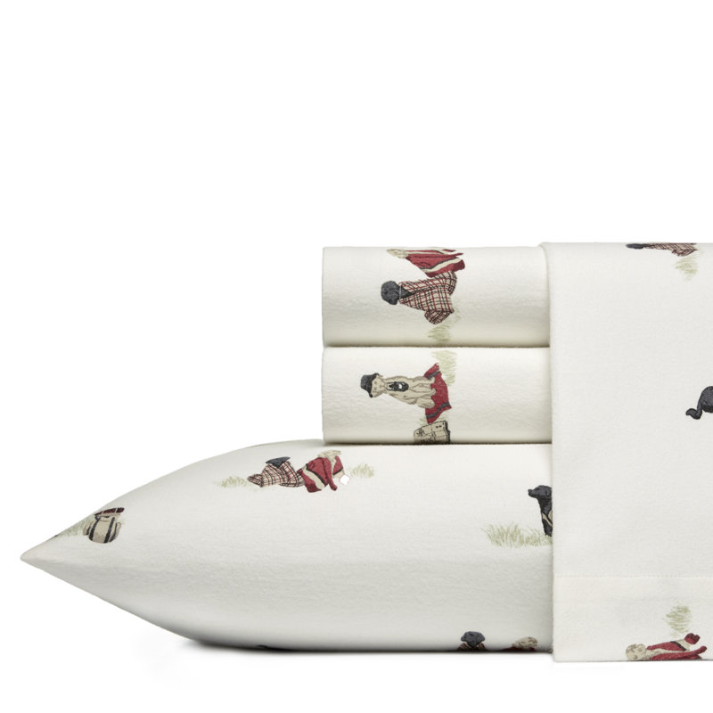 100% Cotton 200 Thread Count Flannel Sheet Set, Queen Sheet Set with 2 Pillowcases, Retriever Adventure