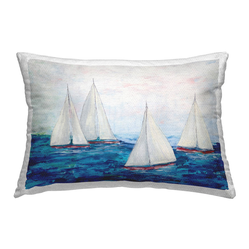 Sailboat Fleet on Ocean Printed Outdoor Throw Pillow Design by Courtney Prahl