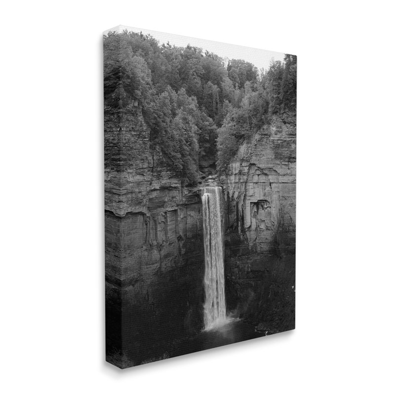 Ithaque, falaise, cascade, noir, blanc, paysage naturel, photographie sur plaque, par Nick Saez, Toile tendue