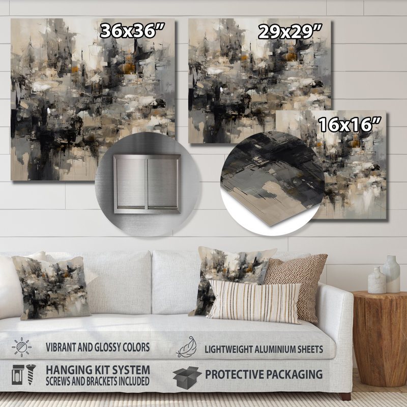 Lokendra gris noir intérieur des mondes de marbre I - impression sans cadre sur métal, H 23 po x l 23 po x P 1 po