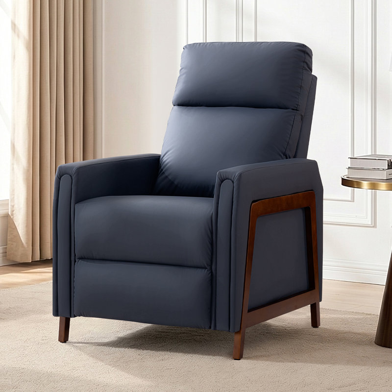 Mid-Century Modern Push-Back PU Leather Recliner Chair, Blue