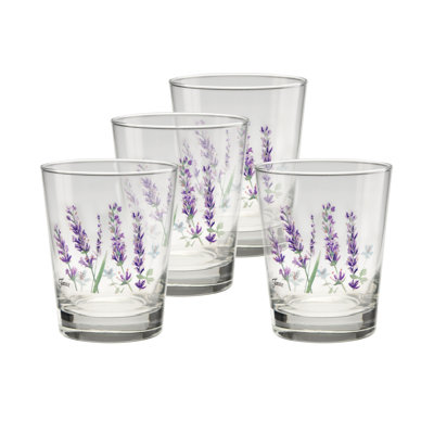 Ensemble de 4 verres à whisky à deux feuilles de style lavande Fiesta Bloom