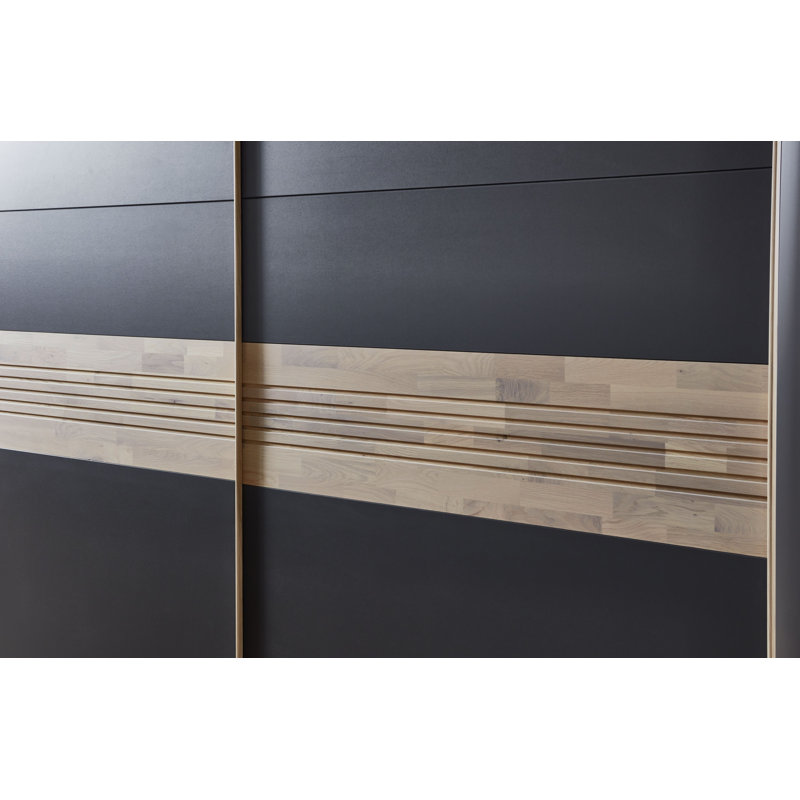 2 Door Manufactured Wood Wardrobe, Graphite/Parasol solid oak-colored, 216cm H x 200cm W x 65cm D