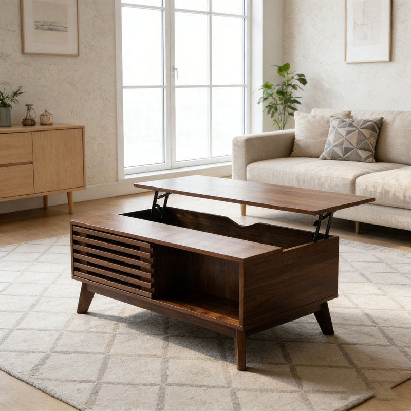 Table basse à plateau relevable avec rangement