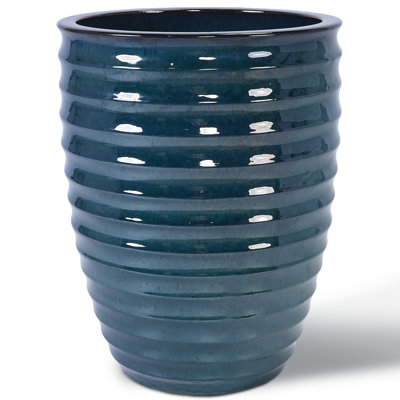 Pot de fleurs artisanal en céramique de 43 cm (17 pouces), bleu sarcelle et cyan à motif de losanges, pot en argile respirant pour Monstera deliciosa et figuier lyre, usage intérieur/extérieur