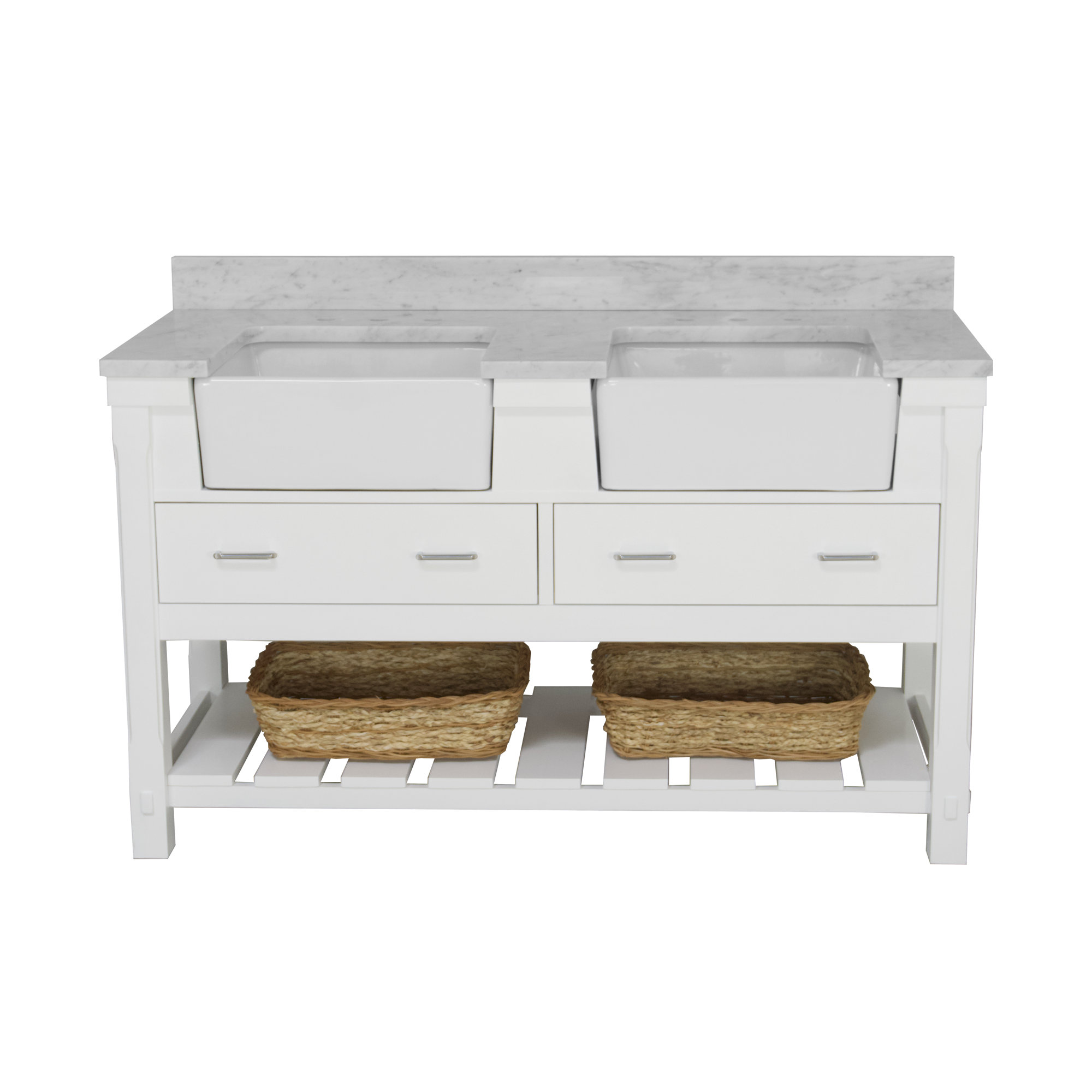 Hitton 60'' Double Bathroom Vanity, Engineered Carrara, White