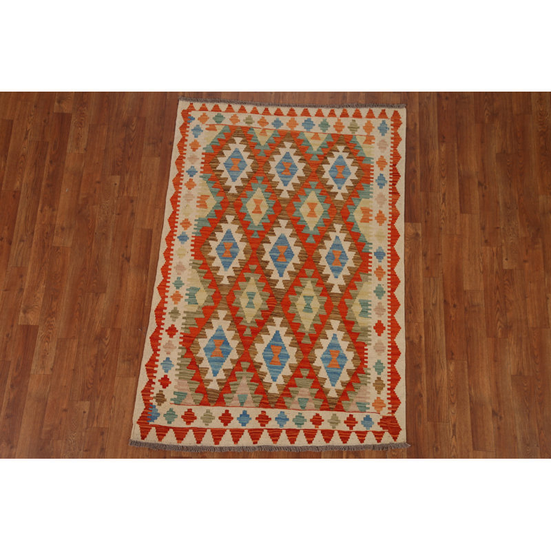 Orange Kilim Wool Area Rug 3x5
