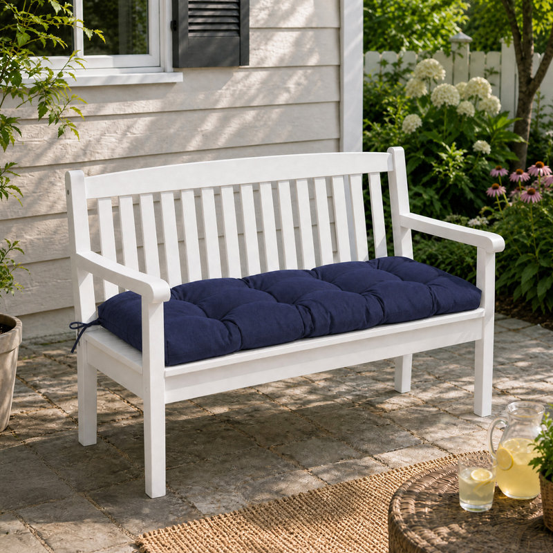 Aoodor Outdoor Polyester Tufted Bench Cushion, Navy, 42" W x 19.3" D