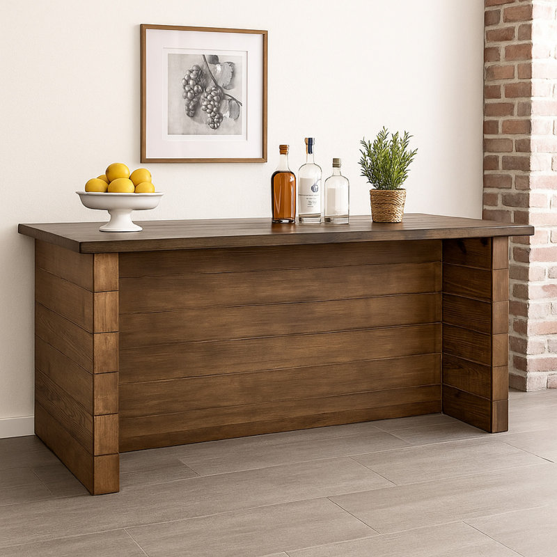 Table de comptoir Amry, plateau rectangulaire de 90 pouces, bois de pin brun naturel