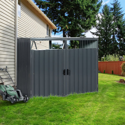 Garbage Bin Shed Stores 2 Trash Cans Metal Outdoor Bin Shed For Garbage Storage,Stainless Galvanized Steel, Bin Shed For Garden Yard Lawn
