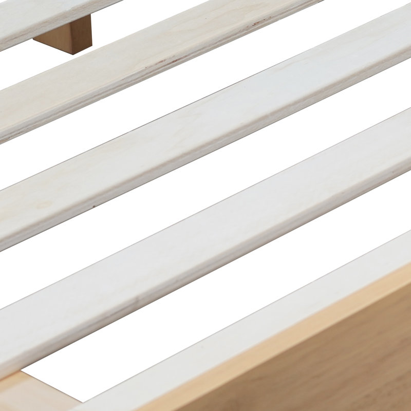 Grand lit plateforme en bois massif avec tête de lit en rotin Boho, Grand lit, Naturel, Non