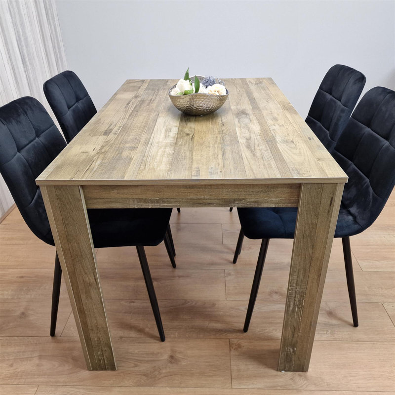 Dining Set of 4 Dining Table and 4 Velvet Chairs Dining Room Furniture, Black, 75cm H x 140cm W x 80cm D