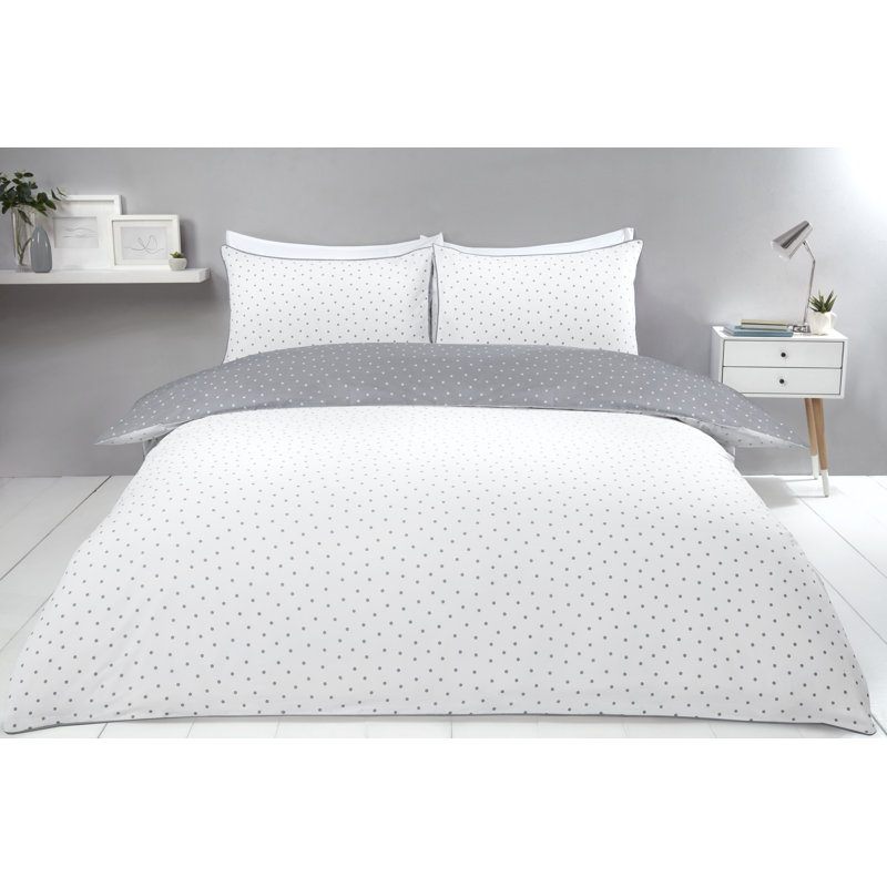 Fet Polyester Dots Duvet Cover Set with Pillowcases Included, Double - 2 Standard Pillowcases, Grey