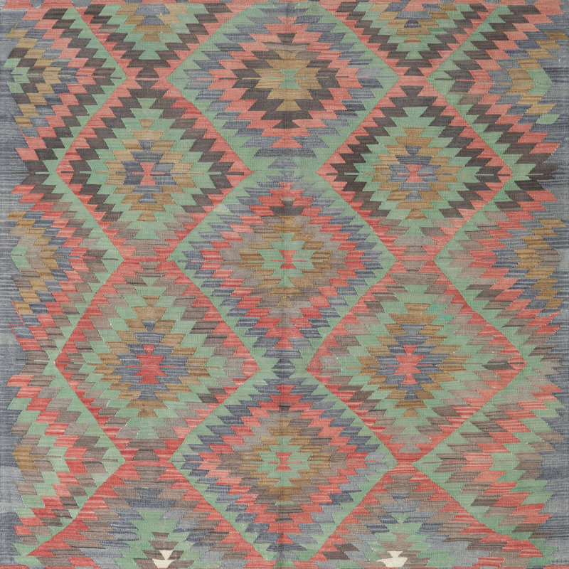 Tapis brun/gris/vert clair contemporain, Carré 7 pi