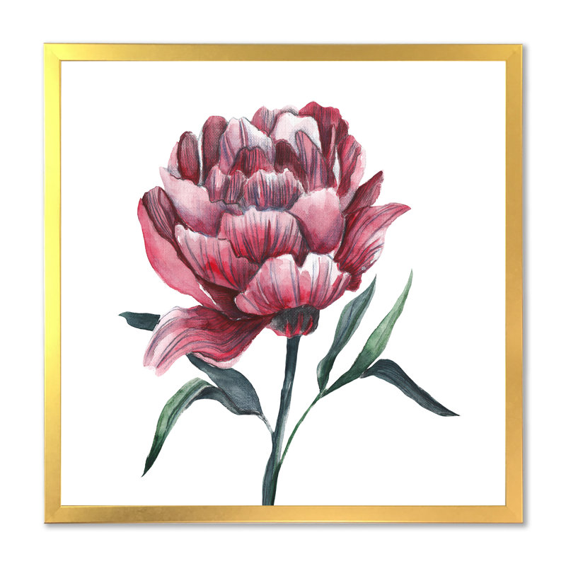 Fleur de pivoine rouge rétro, Impression dorée sur toile encadrée, H 30 po x l 30 po x P 1 po