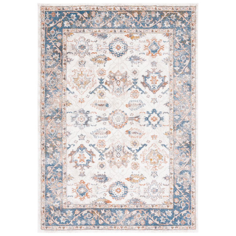 Gumm Oriental Blue/White/Brown Area Rug, Rectangle 4'5" x 6'5"