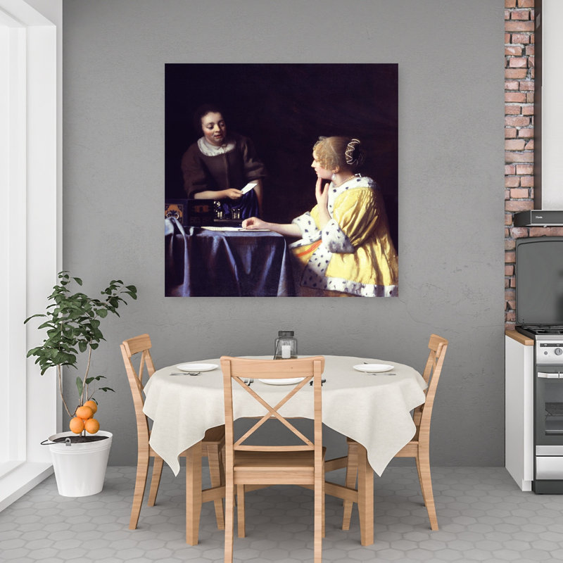 «Lady Maidservant», tenant une lettre, orchidée contemporaine violette, impression murale classique, H 48 po x l 48 po