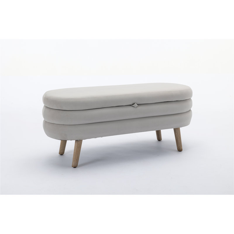 Banc élégant, banc de rangement, banc de chambre avec pieds en bois pour l'espace de vie, Gris clair