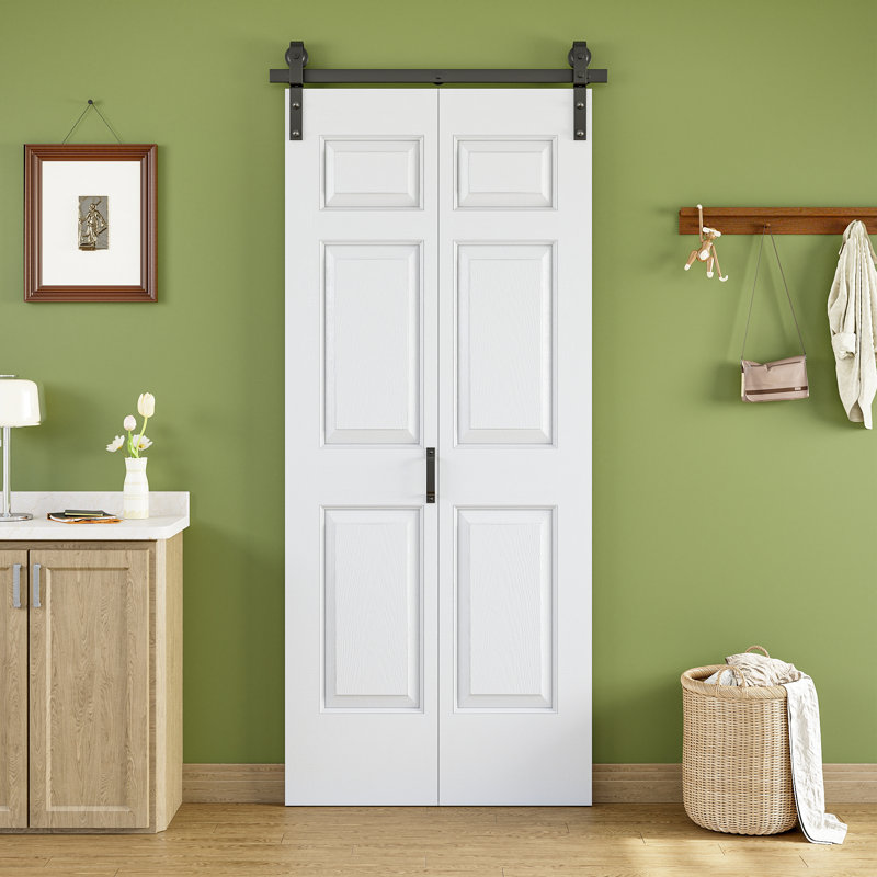 Porte de grange pliante de style placard, 6 panneaux, en bois manufacturé, préassemblée, 36 po x 84 po, avec trousse de quincaillerie d'installation (idéale pour les petits placards, garde-manger, buanderie, salle de bain)